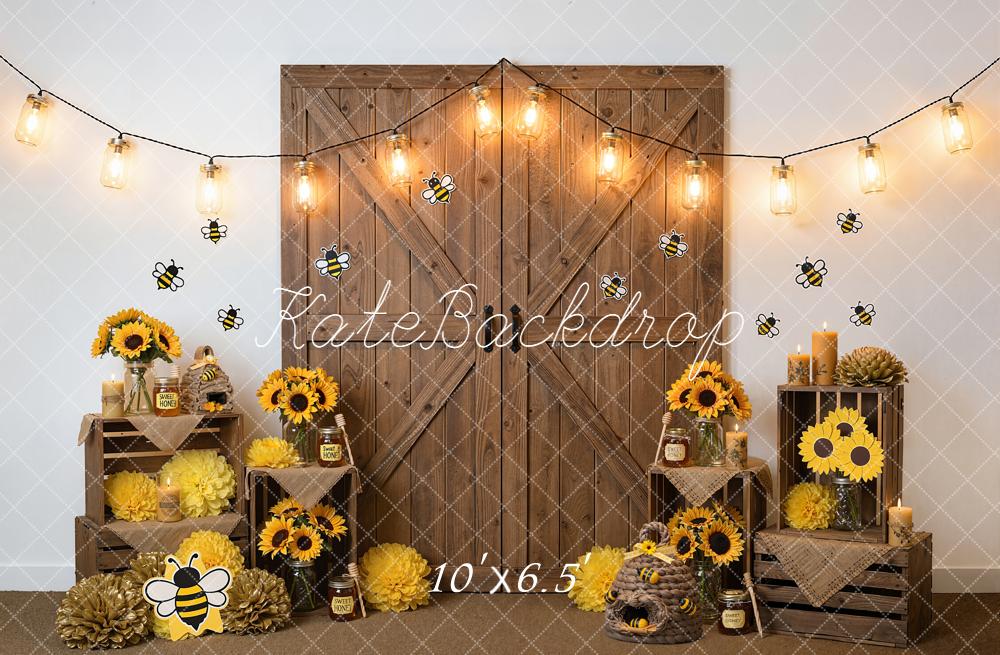 Kate Spring Bee Sunflower Wooden Crates Backdrop Designed by Emstselch - Image 4
