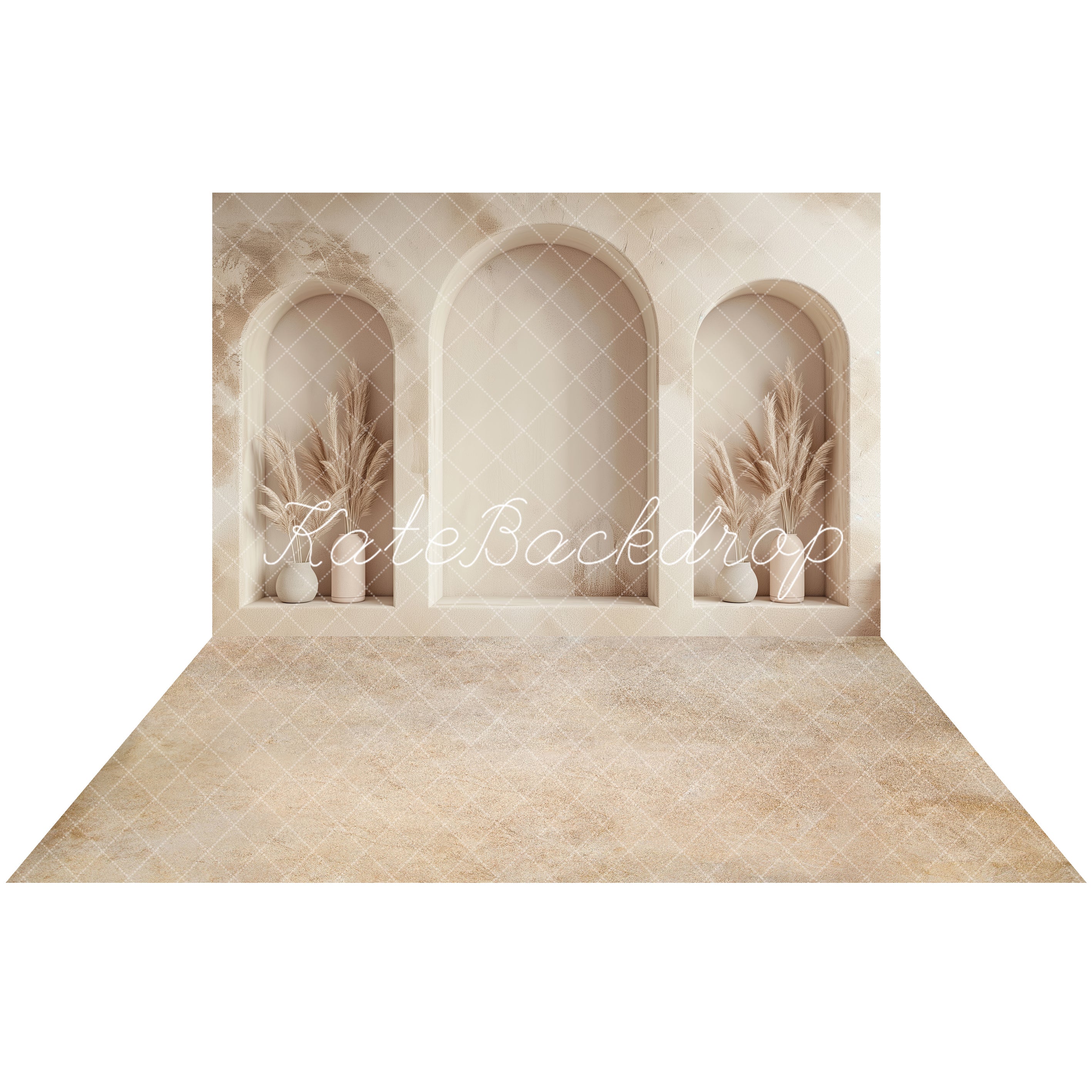 Kate Beige Arched Wall Backdrop+Abstract Cream Beige Floor Backdrop - Image 2