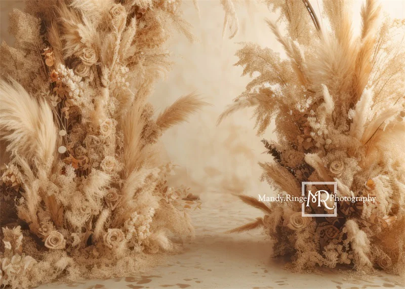 Kate Beige Boho Dried Flower Arch Backdrop Designed by Mandy Ringe Photography - Image 2