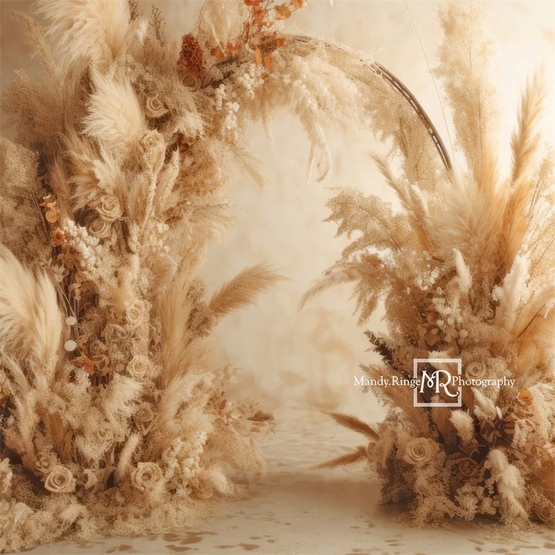 Kate Beige Boho Dried Flower Arch Backdrop Designed by Mandy Ringe Photography - Image 4