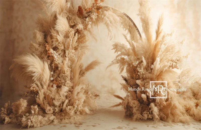 Kate Beige Boho Dried Flower Arch Backdrop Designed by Mandy Ringe Photography - Image 6