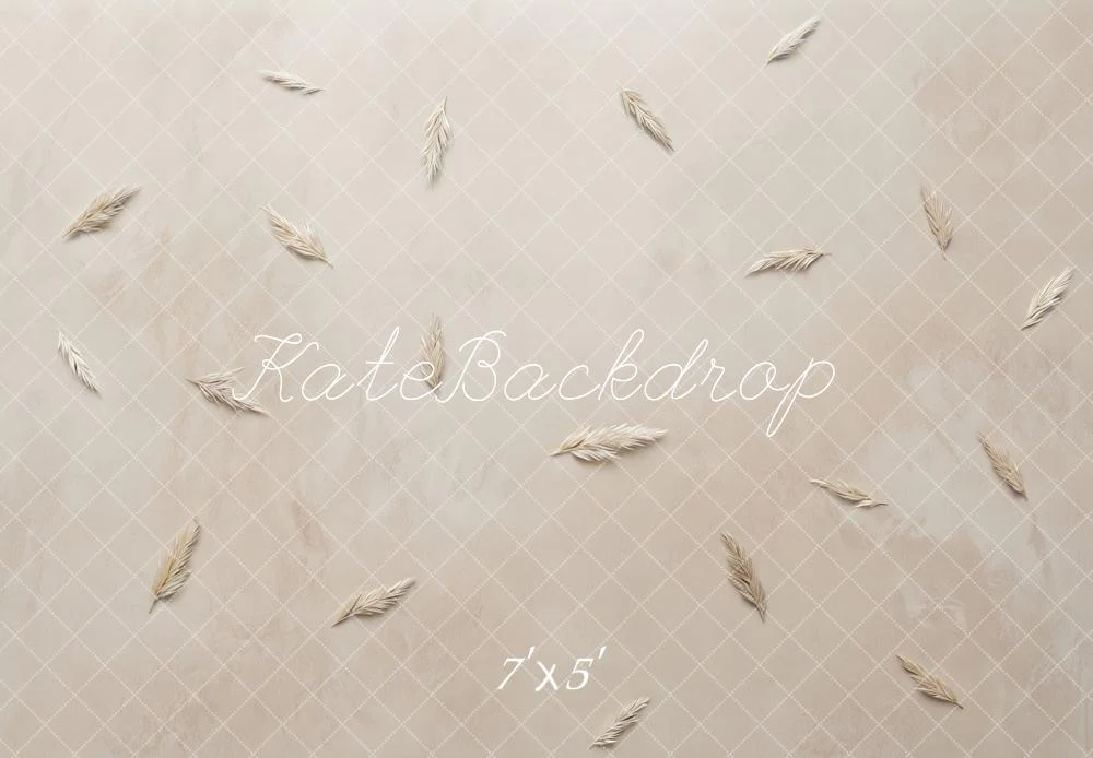 Kate Beige Grid Wheat Sprigs Backdrop Designed by Mini MakeBelieve