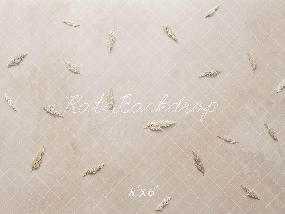 Kate Beige Grid Wheat Sprigs Backdrop Designed by Mini MakeBelieve - Image 3