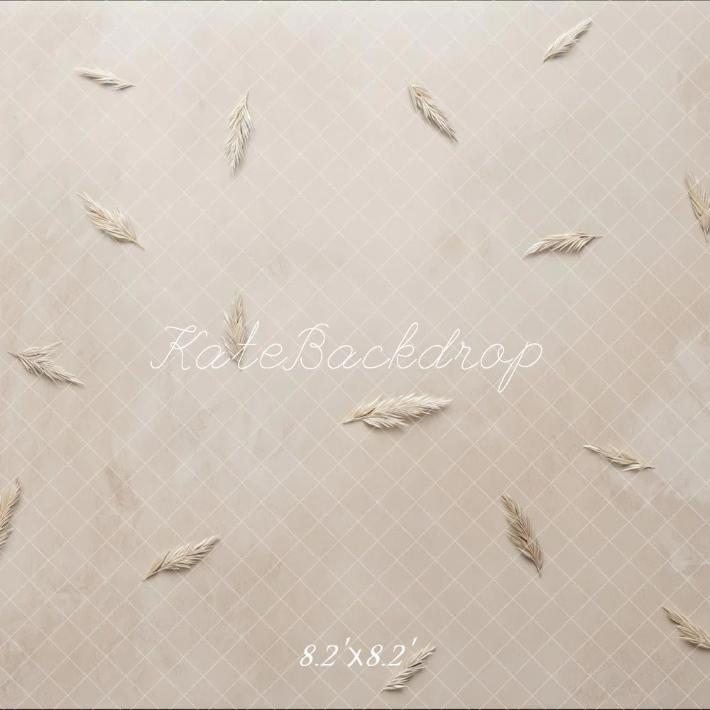 Kate Beige Grid Wheat Sprigs Backdrop Designed by Mini MakeBelieve - Image 5