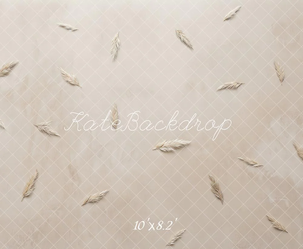 Kate Beige Grid Wheat Sprigs Backdrop Designed by Mini MakeBelieve - Image 6