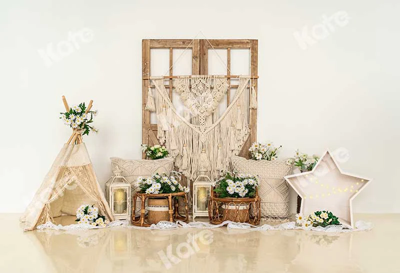 Kate Beige Little Daisy Floral Boho Backdrop Designed by Emetselch - Image 2