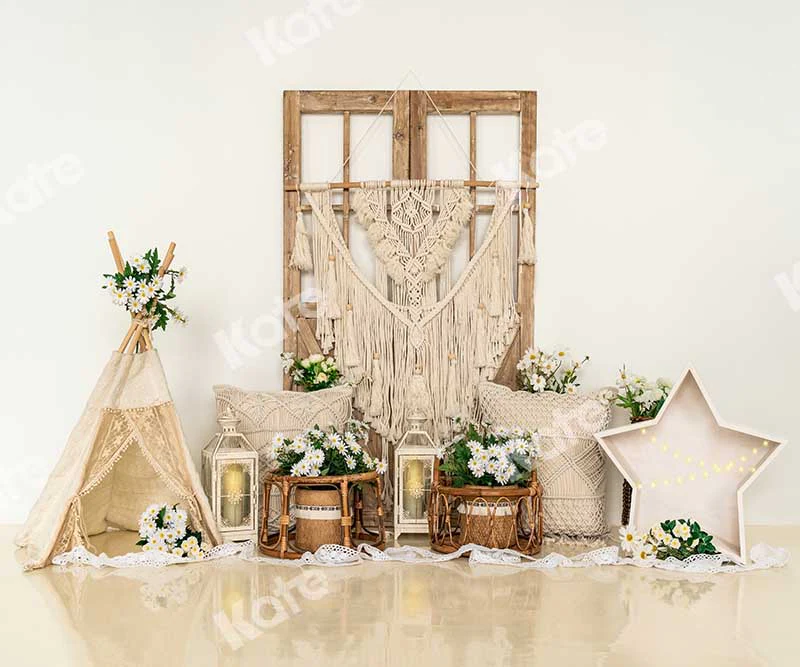 Kate Beige Little Daisy Floral Boho Backdrop Designed by Emetselch - Image 4