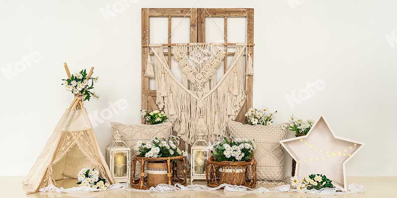Kate Beige Little Daisy Floral Boho Backdrop Designed by Emetselch - Image 5