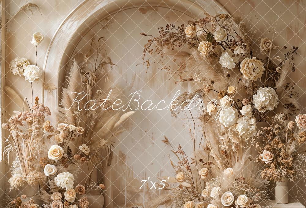 Kate Beige Reed Floral Arched Wall Boho Backdrop Designed by Emetselch - Image 2