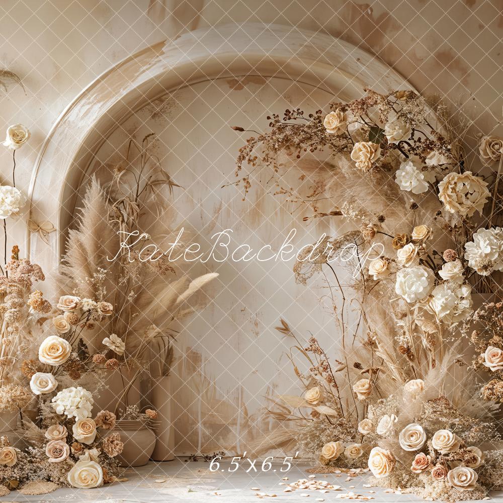 Kate Beige Reed Floral Arched Wall Boho Backdrop Designed by Emetselch - Image 4