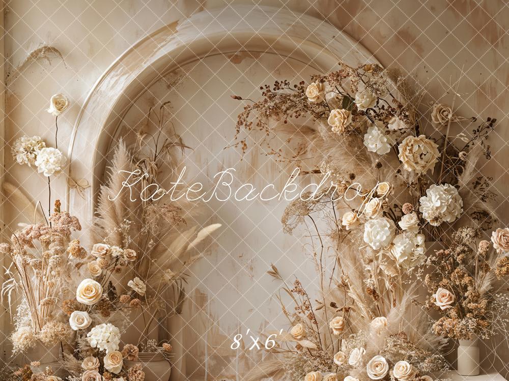 Kate Beige Reed Floral Arched Wall Boho Backdrop Designed by Emetselch - Image 5