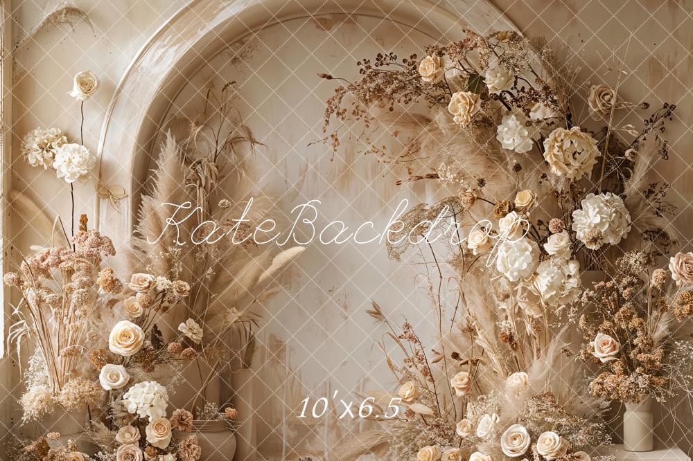 Kate Beige Reed Floral Arched Wall Boho Backdrop Designed by Emetselch - Image 6