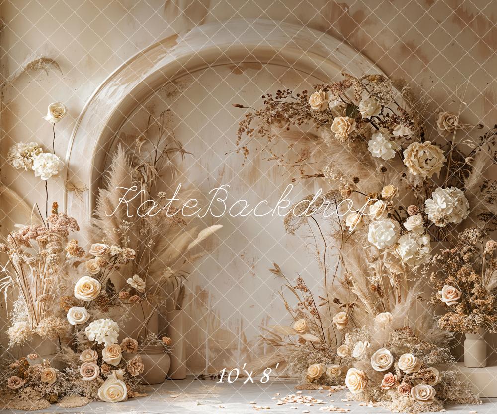 Kate Beige Reed Floral Arched Wall Boho Backdrop Designed by Emetselch - Image 7
