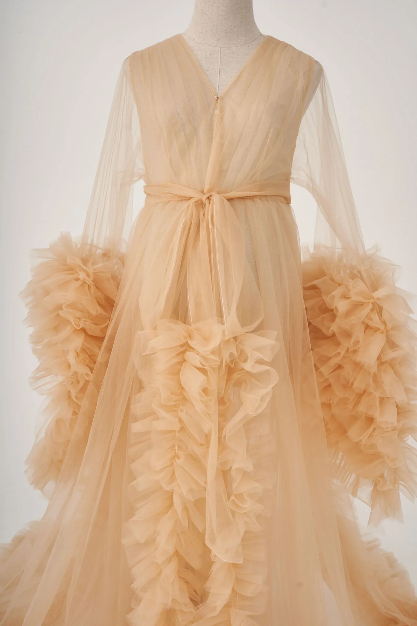 Kate Bell Sleeve Sheer Super Soft Ruffled Maternity Photoshoot Dress - Image 3
