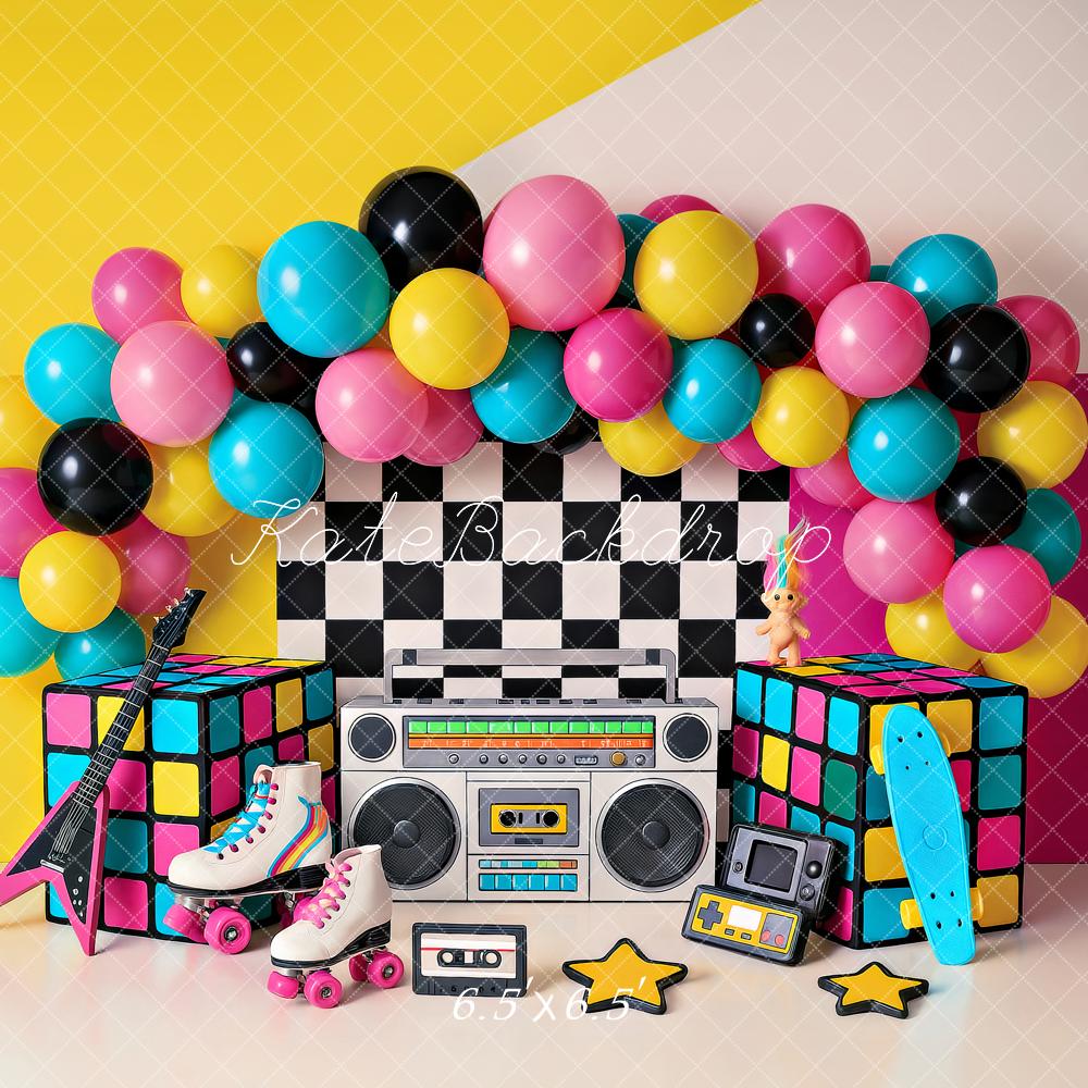 Kate Birthday 90s Retro Party Balloons Boombox Backdrop Designed by Ashley Paul - Image 2