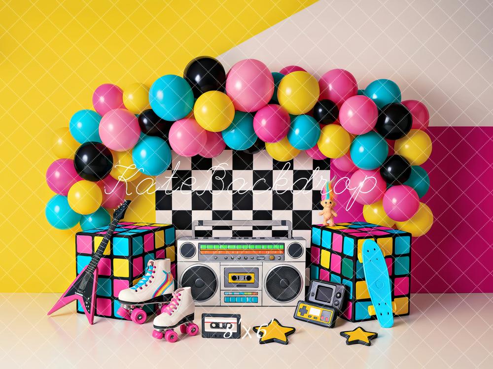 Kate Birthday 90s Retro Party Balloons Boombox Backdrop Designed by Ashley Paul - Image 3