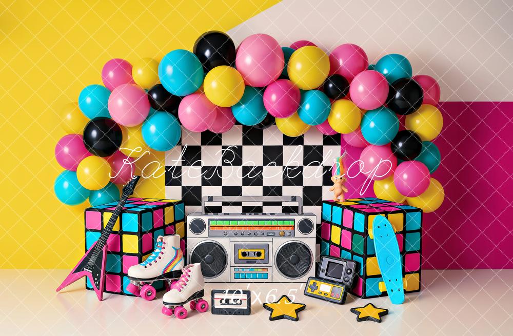 Kate Birthday 90s Retro Party Balloons Boombox Backdrop Designed by Ashley Paul - Image 4