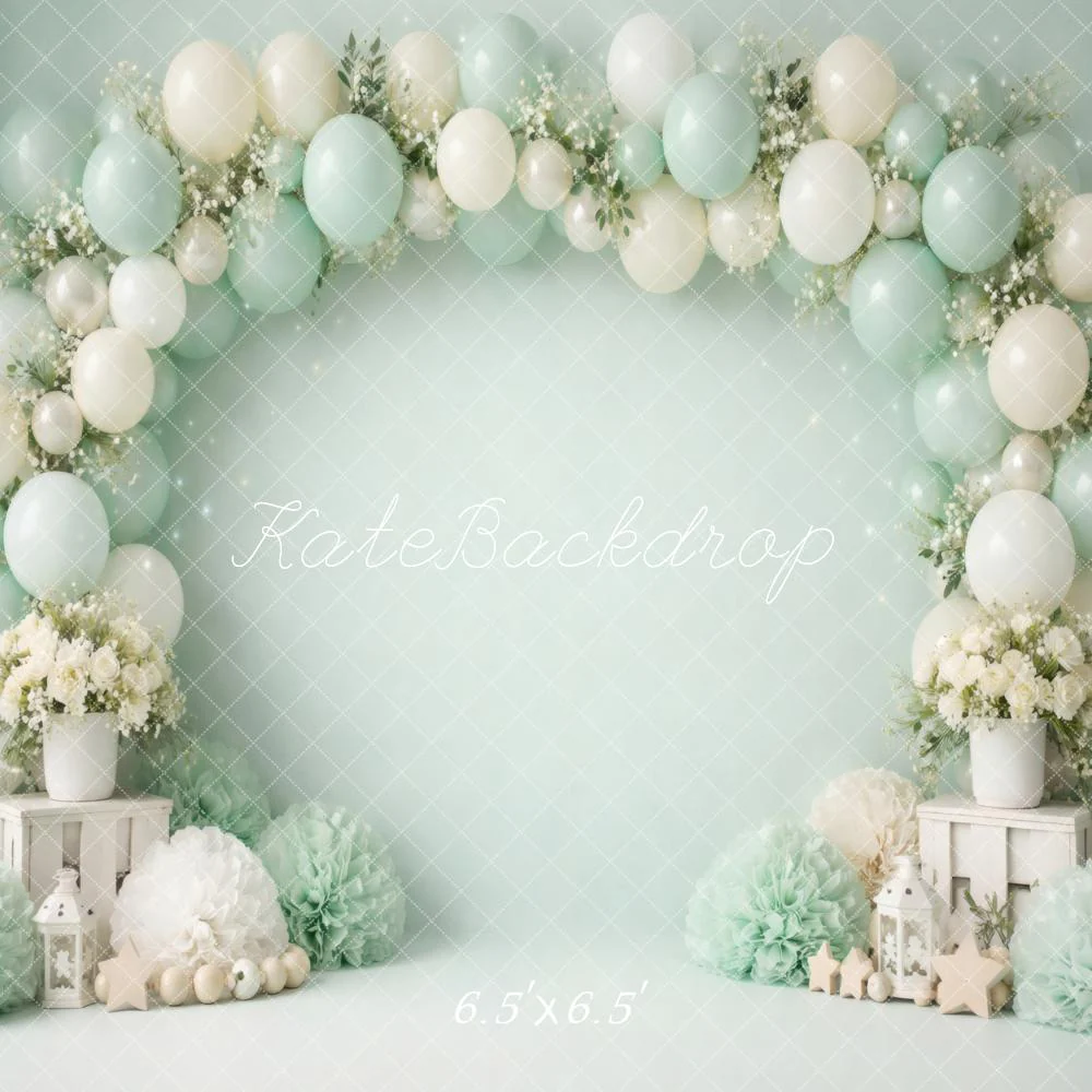 Kate Birthday Balloons Arch Green Backdrop Designed by Vertigo Productions - Image 2
