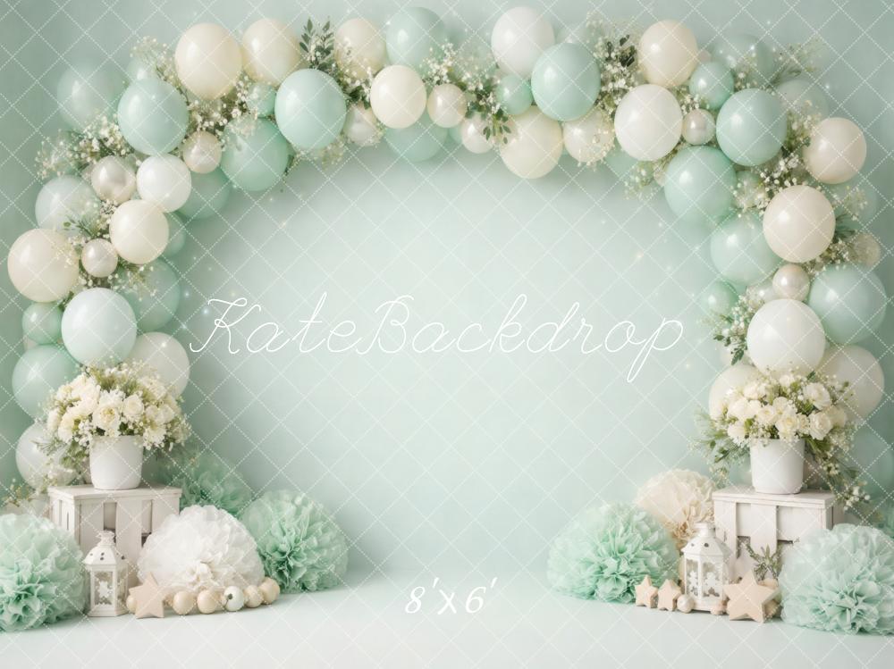 Kate Birthday Balloons Arch Green Backdrop Designed by Vertigo Productions - Image 3