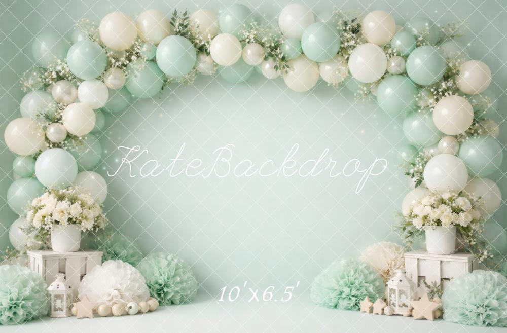 Kate Birthday Balloons Arch Green Backdrop Designed by Vertigo Productions - Image 4