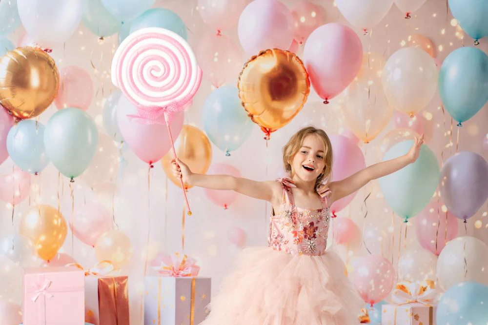 Kate Birthday Balloons Gifts Lights Backdrop Designed by Emetselch - Image 3