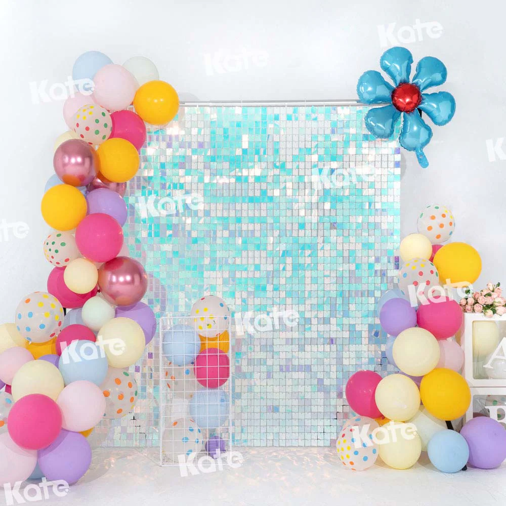 Kate Birthday Balloons Light Blue Sequin Wall Party Backdrop Designed by Emetselch - Image 2