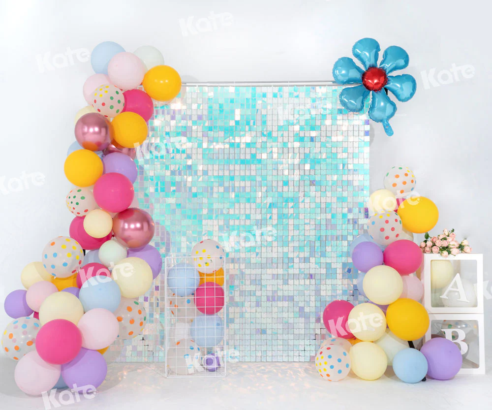 Kate Birthday Balloons Light Blue Sequin Wall Party Backdrop Designed by Emetselch - Image 3