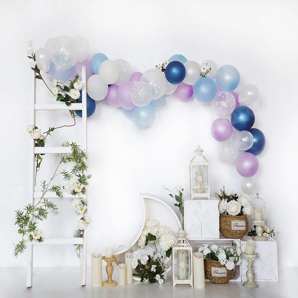 Kate Birthday Balloons White Wall Backdrop for Photography - Image 2