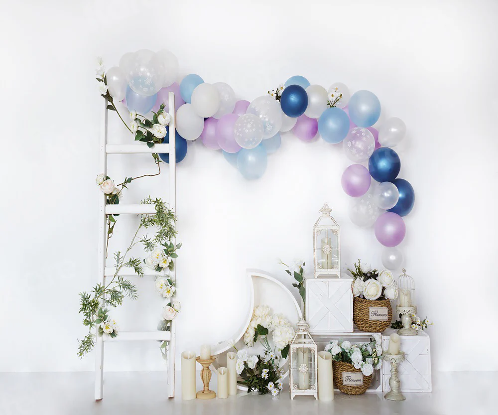 Kate Birthday Balloons White Wall Backdrop for Photography - Image 3