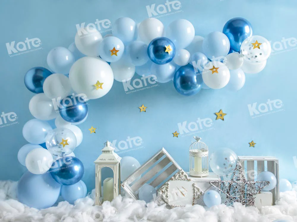 Kate Birthday Blue Balloons Cake Smash Backdrop Designed by Emetselch - Image 3