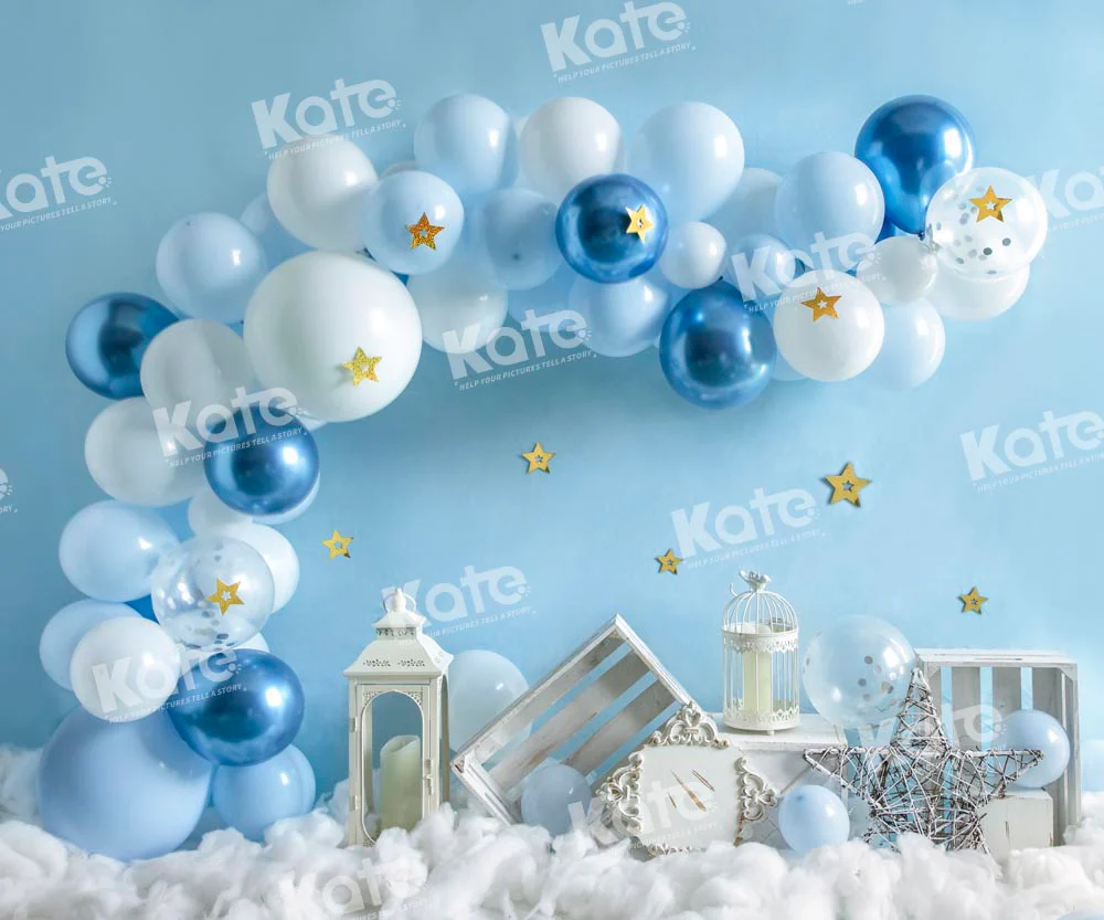 Kate Birthday Blue Balloons Cake Smash Backdrop Designed by Emetselch - Image 4