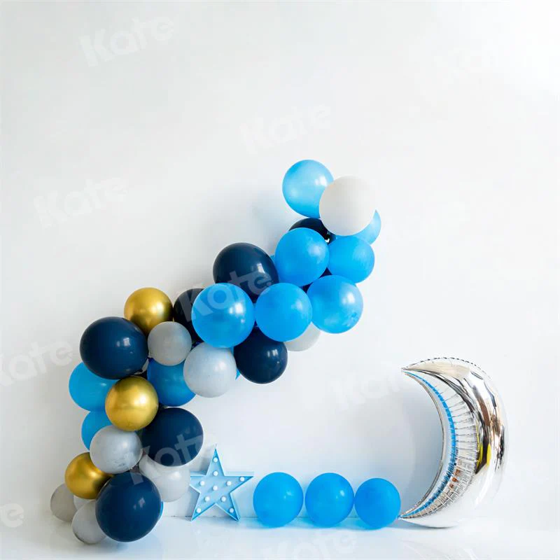 Kate Birthday Blue Balloons Moon Backdrop for Photography - Image 2