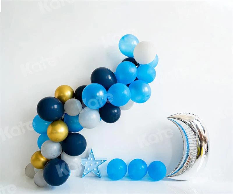 Kate Birthday Blue Balloons Moon Backdrop for Photography - Image 3