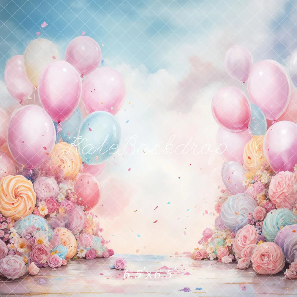 Kate Birthday Cake Smash Fantasy Blue Pink Balloon Backdrop Designed by GQ - Image 2