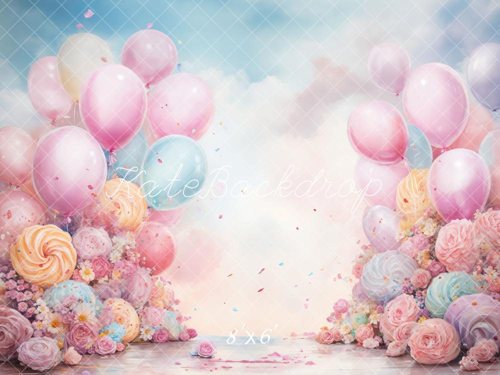 Kate Birthday Cake Smash Fantasy Blue Pink Balloon Backdrop Designed by GQ - Image 3