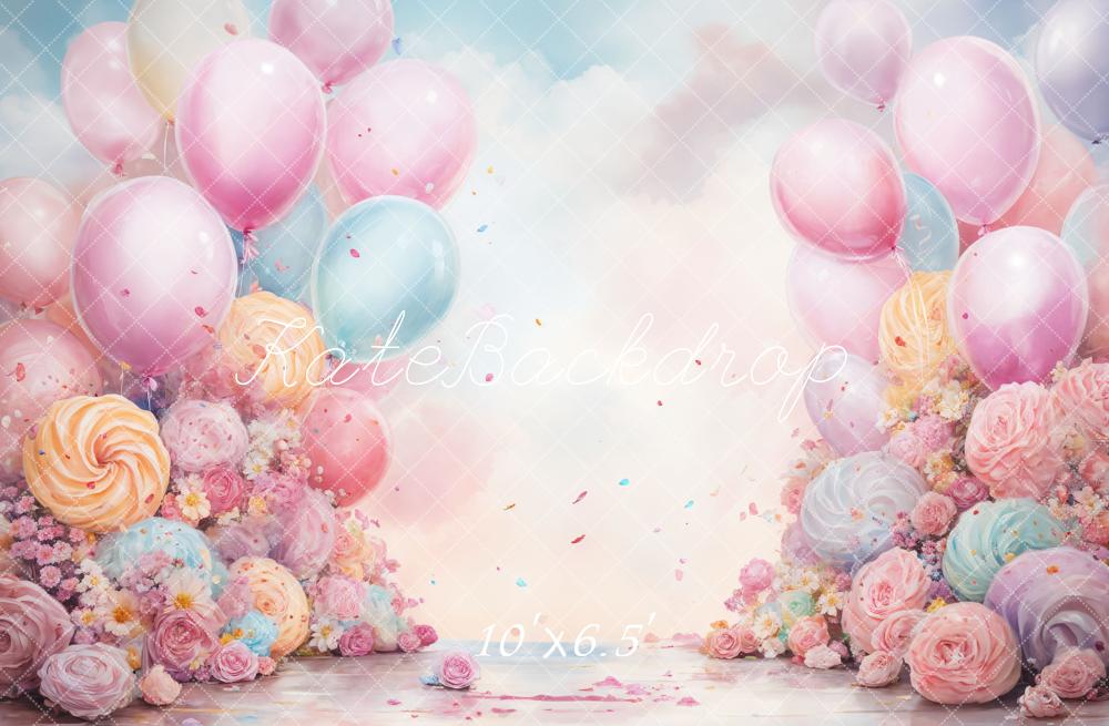 Kate Birthday Cake Smash Fantasy Blue Pink Balloon Backdrop Designed by GQ - Image 4