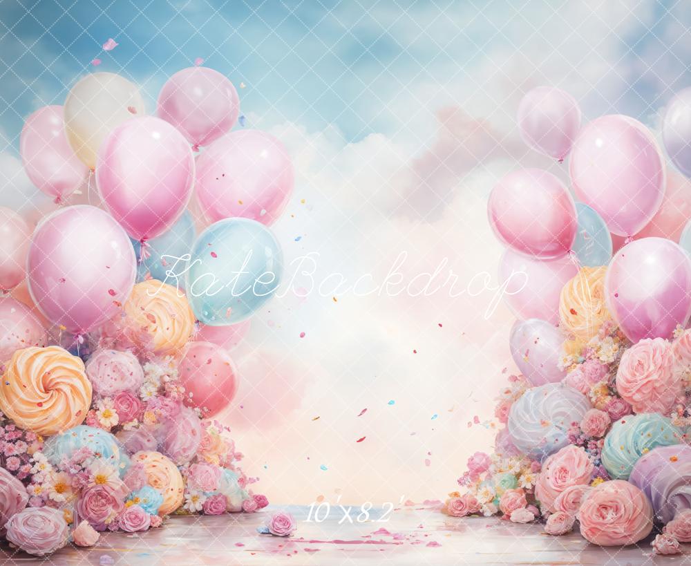 Kate Birthday Cake Smash Fantasy Blue Pink Balloon Backdrop Designed by GQ - Image 5