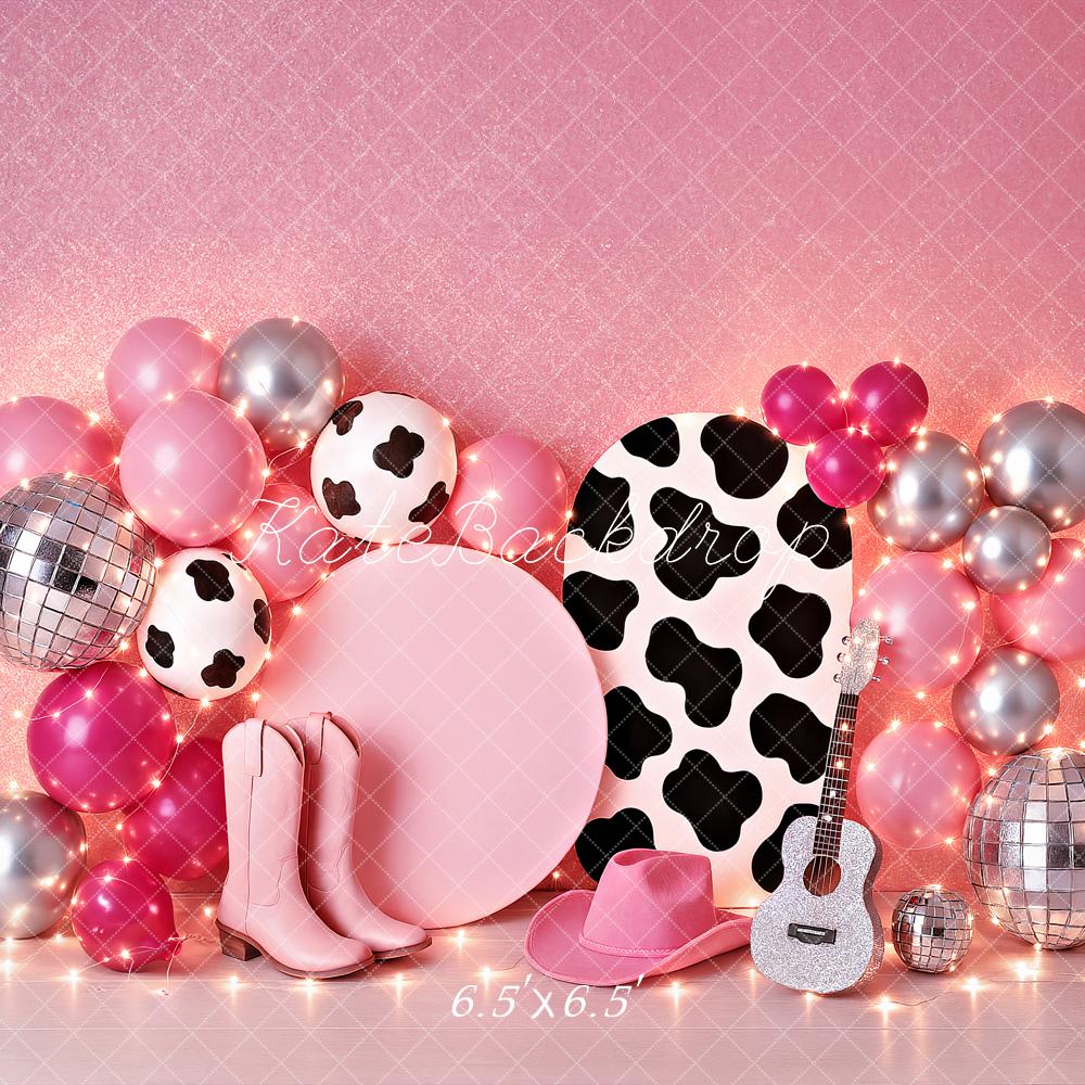 Kate Birthday Cowgirl Pink Balloon Guitar Disco Backdrop Designed by Ashley Paul - Image 3