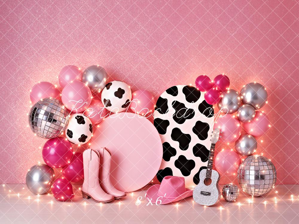 Kate Birthday Cowgirl Pink Balloon Guitar Disco Backdrop Designed by Ashley Paul - Image 4