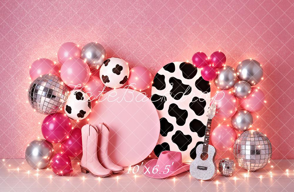 Kate Birthday Cowgirl Pink Balloon Guitar Disco Backdrop Designed by Ashley Paul - Image 5