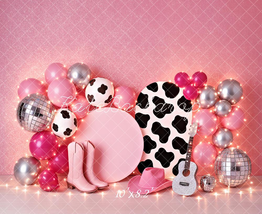 Kate Birthday Cowgirl Pink Balloon Guitar Disco Backdrop Designed by Ashley Paul - Image 6