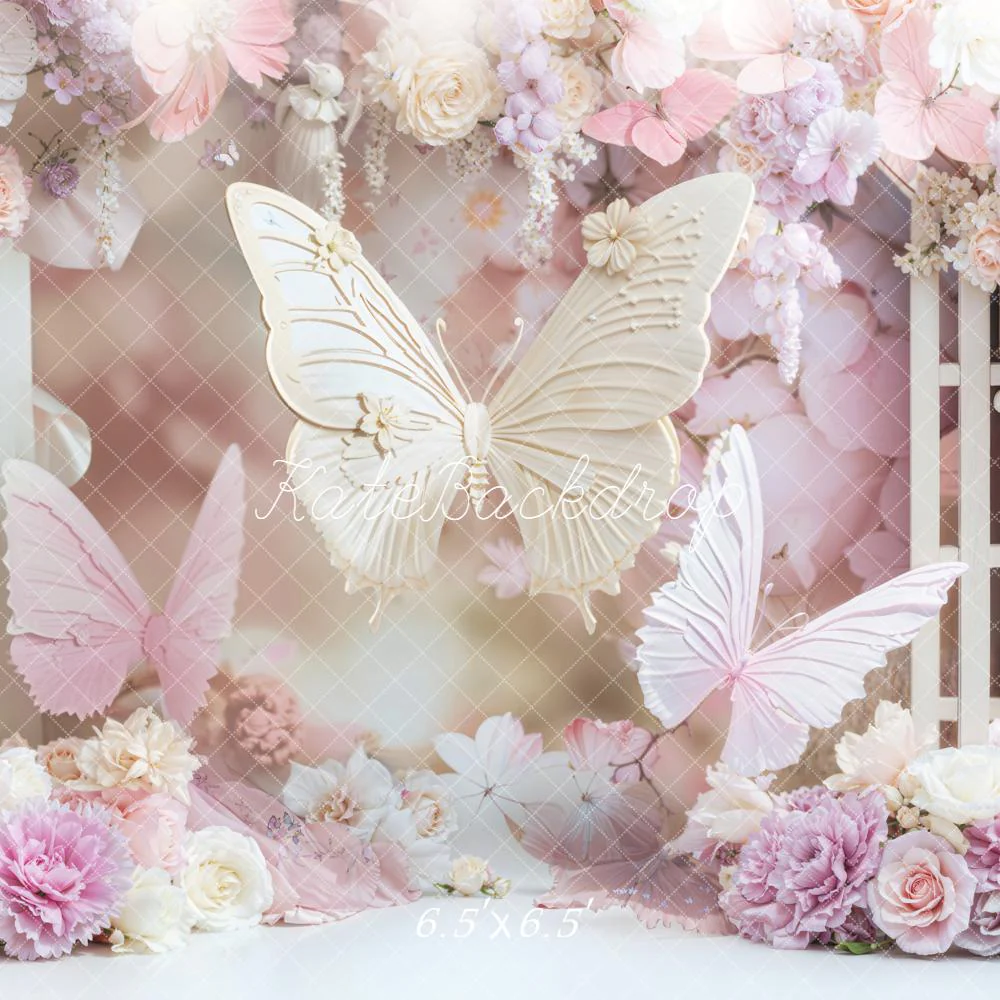 Kate Birthday Dreamy Butterfly Floral Pink Backdrop Designed by Chain Photography - Image 2