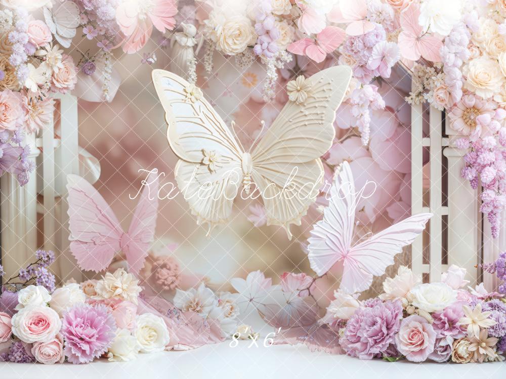 Kate Birthday Dreamy Butterfly Floral Pink Backdrop Designed by Chain Photography - Image 3