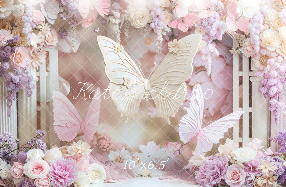 Kate Birthday Dreamy Butterfly Floral Pink Backdrop Designed by Chain Photography - Image 4