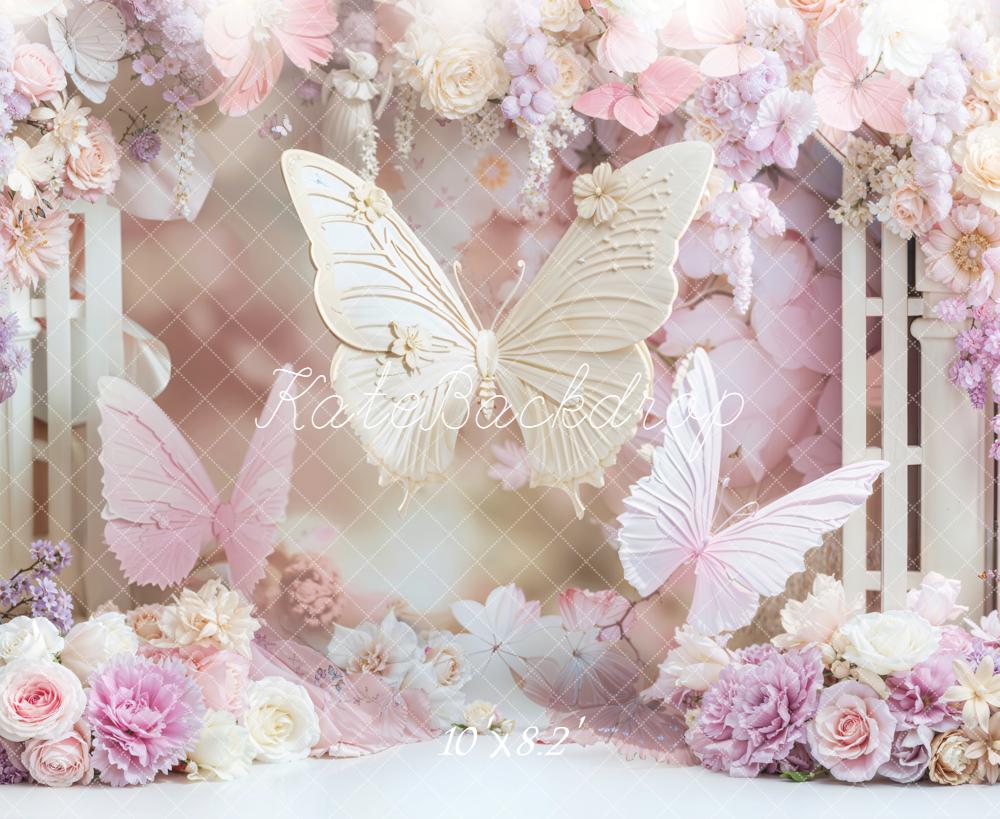 Kate Birthday Dreamy Butterfly Floral Pink Backdrop Designed by Chain Photography - Image 5