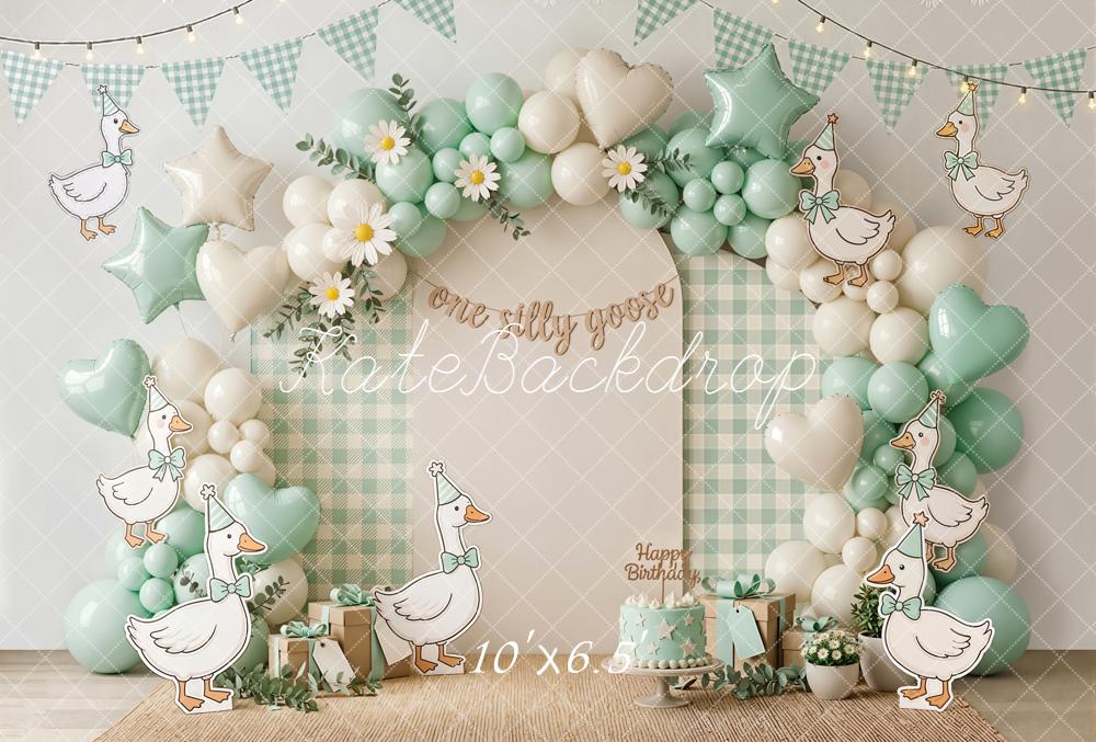 Kate Birthday Duck Balloons Daisy Garland Fleece Backdrop Designed by Emetselch - Image 2