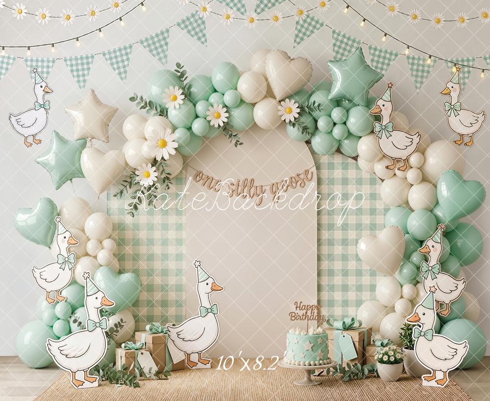 Kate Birthday Duck Balloons Daisy Garland Fleece Backdrop Designed by Emetselch - Image 3