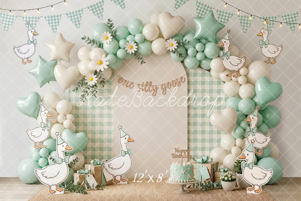 Kate Birthday Duck Balloons Daisy Garland Fleece Backdrop Designed by Emetselch - Image 4