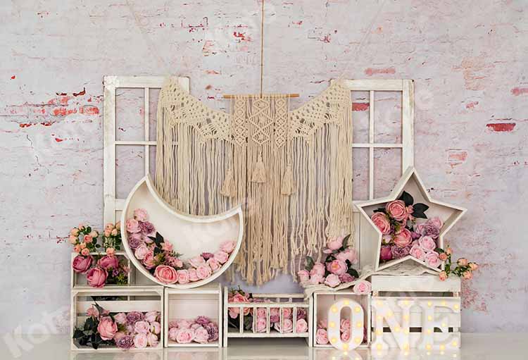 Kate Birthday Flower Boho Cake Smash Backdrop Designed by Emetselch - Image 2