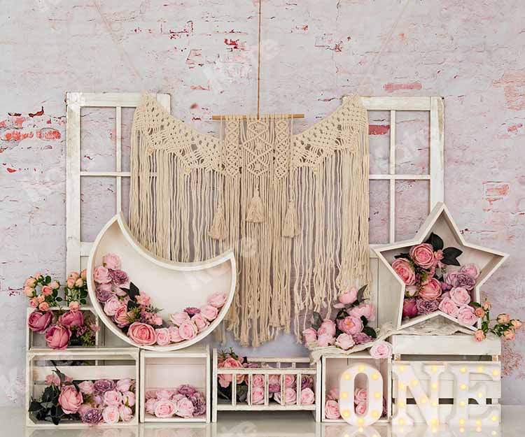 Kate Birthday Flower Boho Cake Smash Backdrop Designed by Emetselch - Image 7